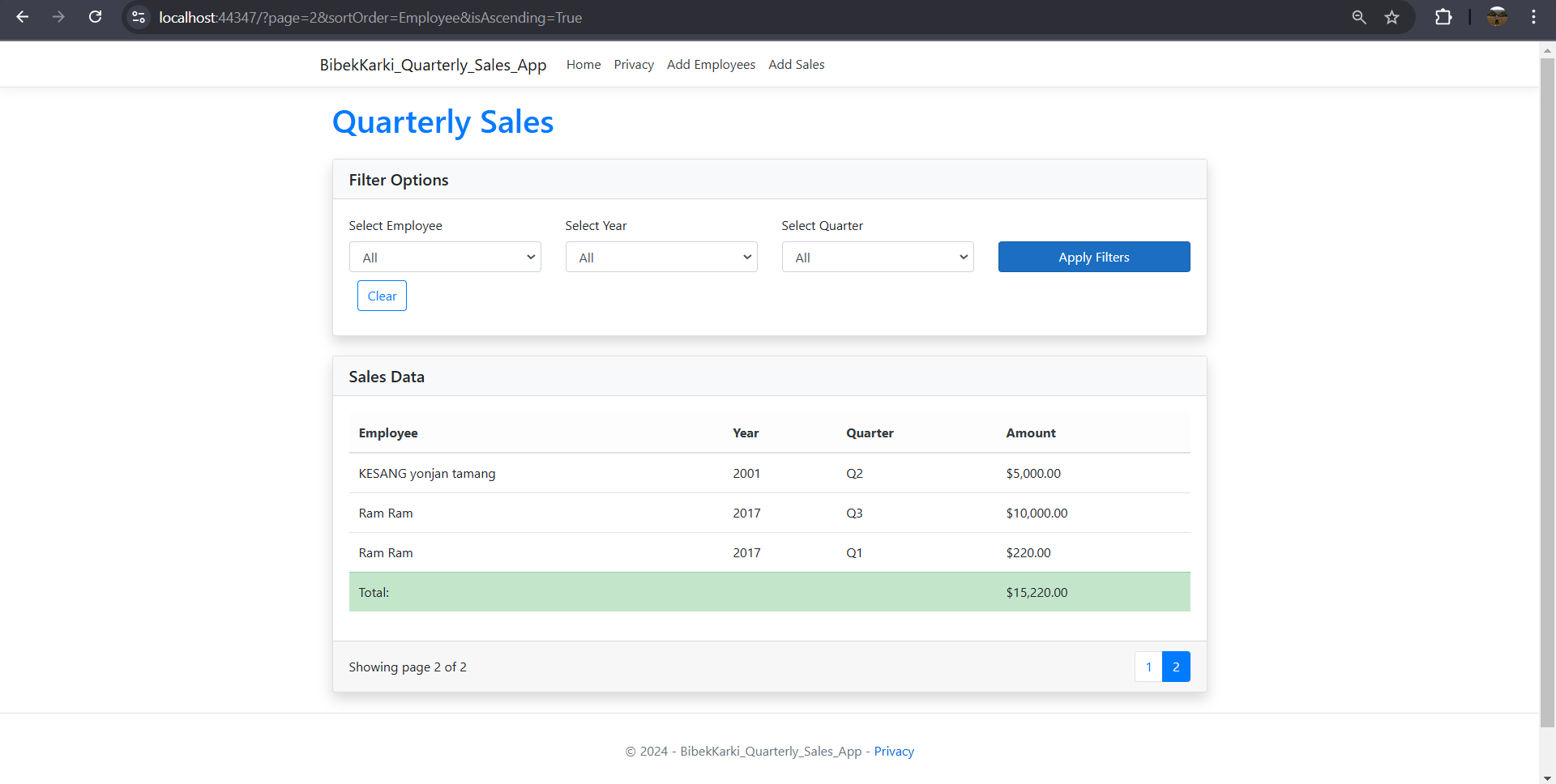 Quarterly Sales App             
